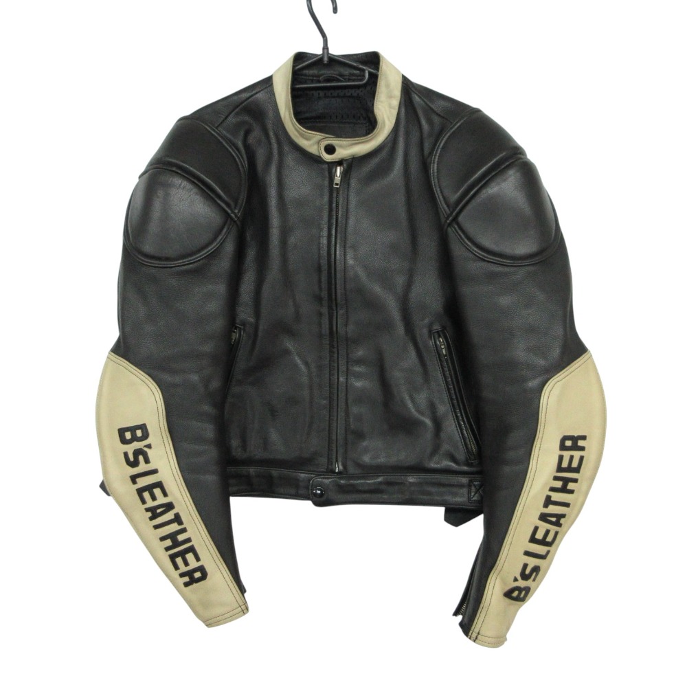 B\u0027s leather バイカーズレザー ライダースジャケット メッシュ  肩パッティング プロテクター付 牛皮 なめし革 自動二輪車御召しもの ロゴタイプ刷り上げる 黒いこと×ベージュ 3 メンズ 【中古】