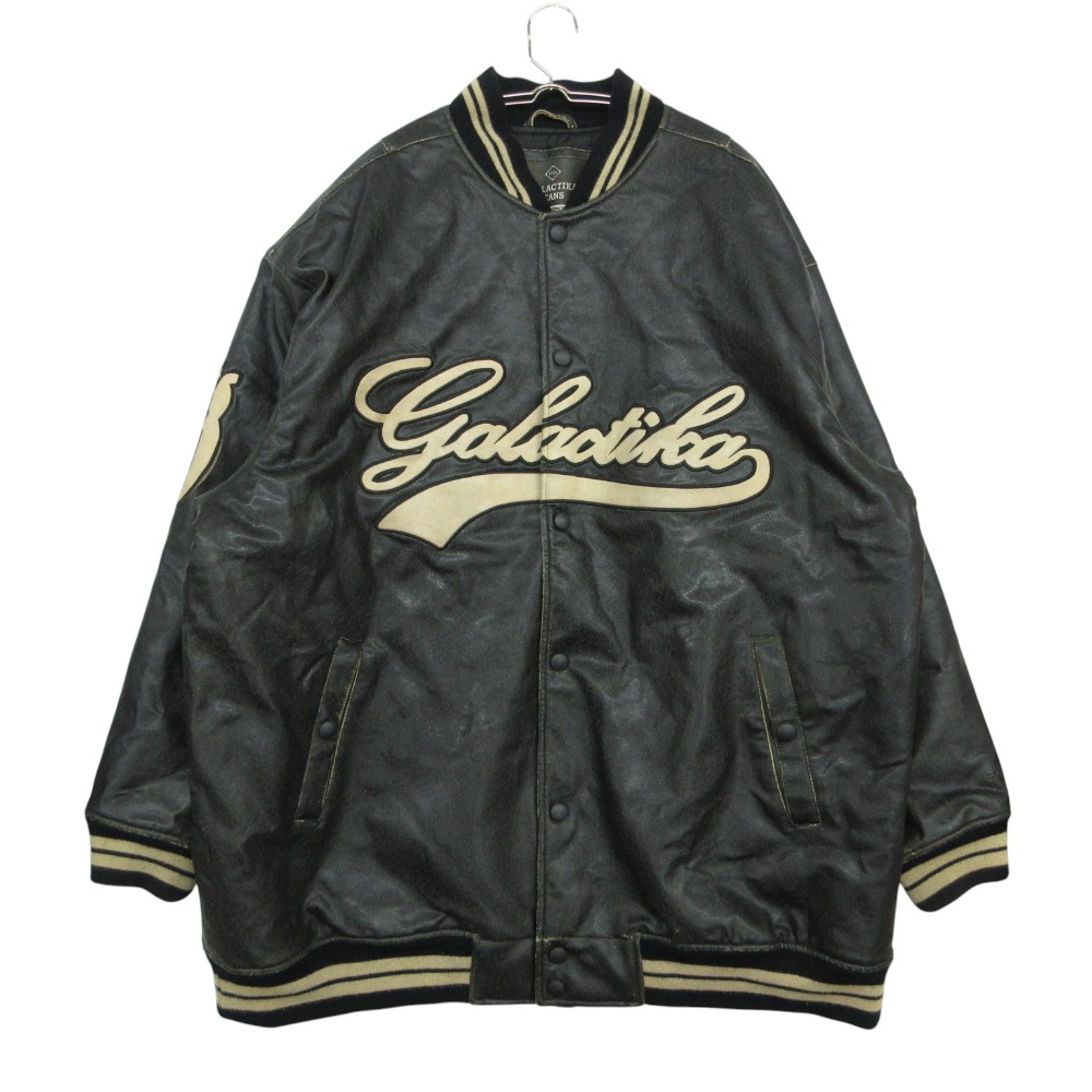 GALACTIKA JEANS ギャラクティカジーンズ スタジャン 合皮 ロゴタイプ アウター フェイクレザー 上衣 黒いこと【XXL】 メンズ 【中古】