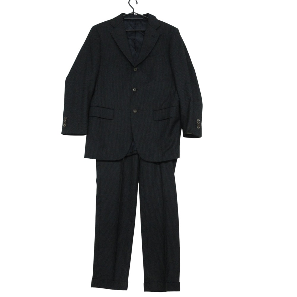 BEAMS F ビームスエフ 背広 セットアップ 縞模様柄 3B 1タックズボン下  黒いこと メンズ 【中古】
