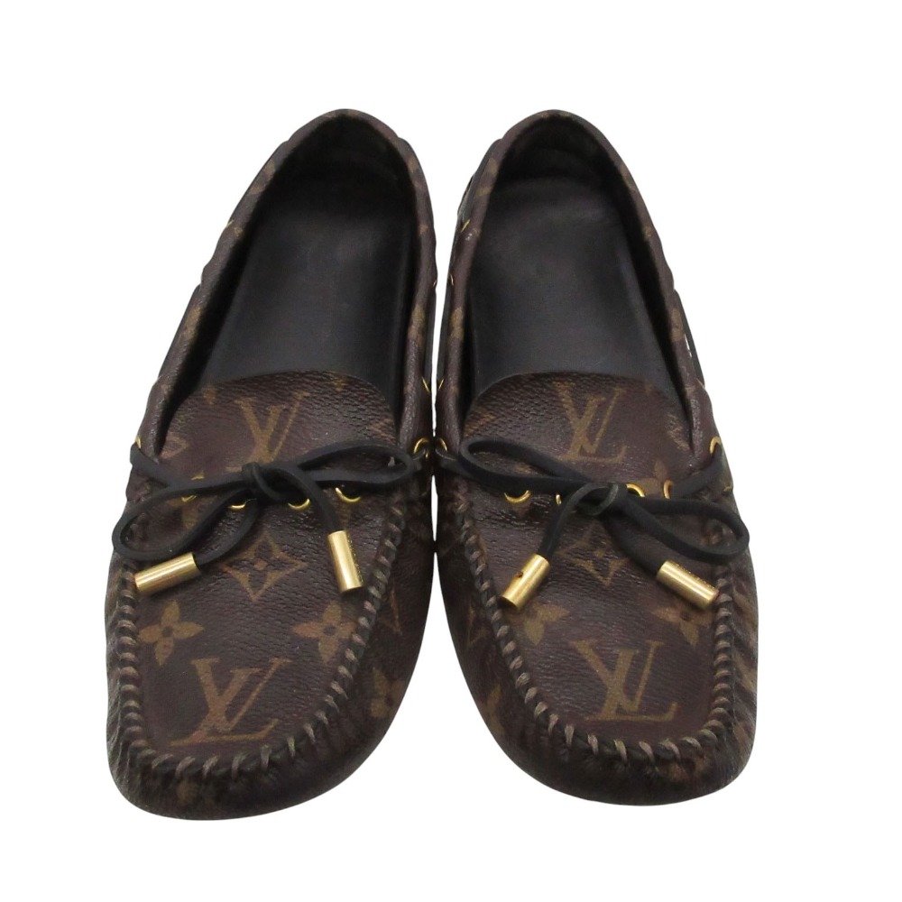 2018年製 LOUIS VUITTON ルイ・ヴィトン モカシン アリゾナ伝達ルート モノグラム なめし革 シュロの葉 ドライビング シューズ 滑っこい 置き目毛革 靴 赤銅色 37 23.5珊 レディース 【中古】