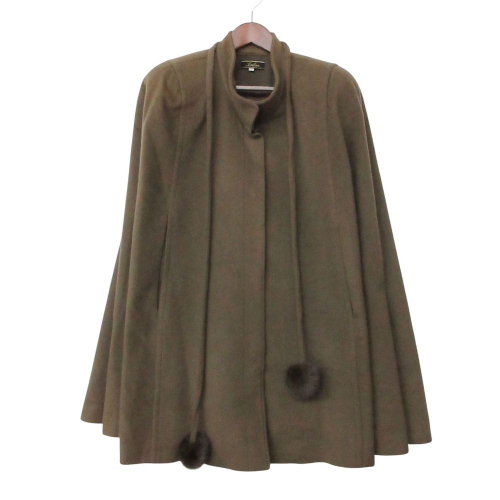 Leilian レリアン ポンチョ タスマニア 羊毛 カシミール ミンクのコート 飴付き添い人 比翼 赤銅色 13【XL】 レディース 【中古】
