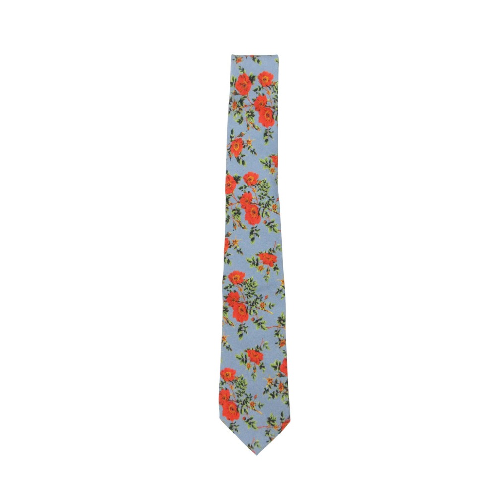 美品 GUCCI グッチ タイ 花柄 御花 フローラル か細い五分五分 地絹100％ イタリア製 青碧 メンズ 【中古】