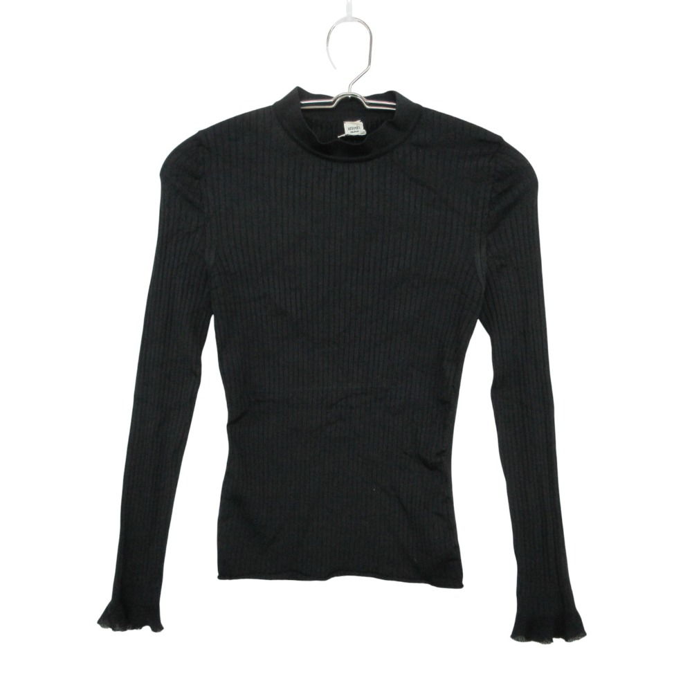 22aw HERMES エルメス 編み物 絹地 肋材 ティーシャツ 長袖 ティーシャツ トップス 2H2654DM 黒いこと 34 レディース 【中古】
