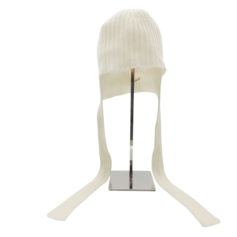 25AW babaco ババコ 編み物旗がしら カシミール 編み物帽 かぶり笠 ビーニー Cashmere Knit Cap 吊りひも付 象牙色 レディース 【中古】
