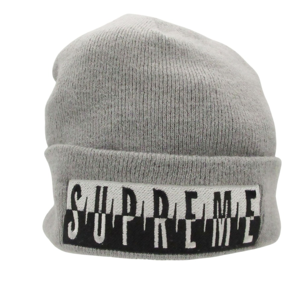 10AW Supreme シュプリーム 編み物旗がしら Fuck All Y\u0027all Beanie  Predator Box Logo ロゴタイプ 編み物帽 かぶり笠 ビーニー 御機嫌ゲージ 薄墨色 メンズ レディース 【中古】