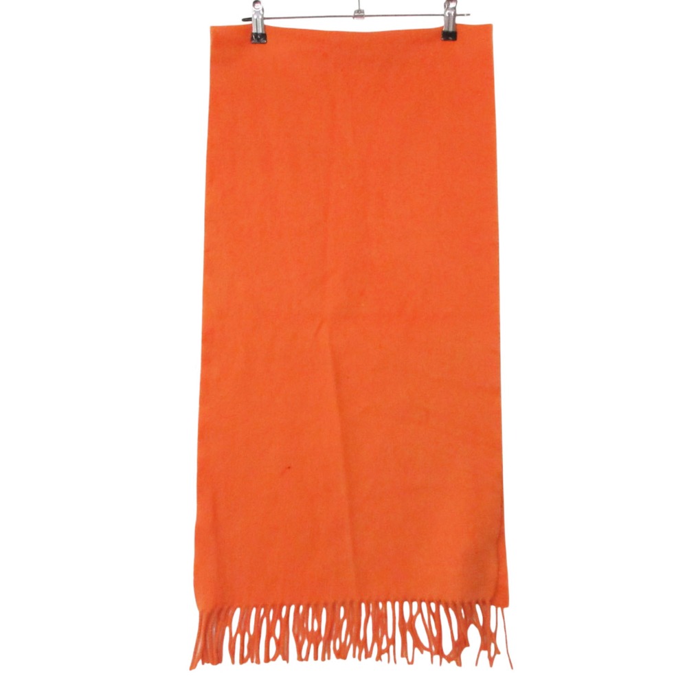 HERMES エルメス えり巻き カシミール100% フリンジ ロゴタイプ 刺しゅう  オレンジ色 メンズ レディース 【中古】
