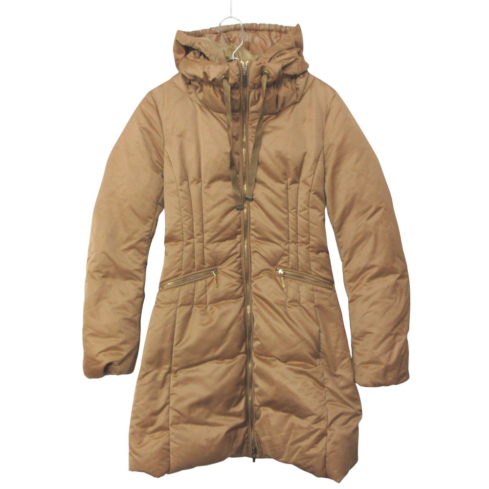 MONCLER モンクレール コート NIMES ダウン ジャケット フーデッド ミディ丈 アウター 54214 ベージュ 00【XS】 レディース 【中古】|コムレイドバージ店