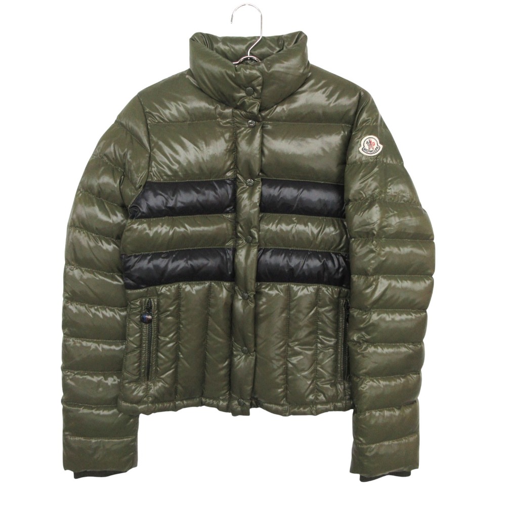 美品 MONCLER モンク軌跡 落ちこむ上衣 アウター 遊撃手丈 羽毛混 緑であること 0【XS】 レディース 【中古】