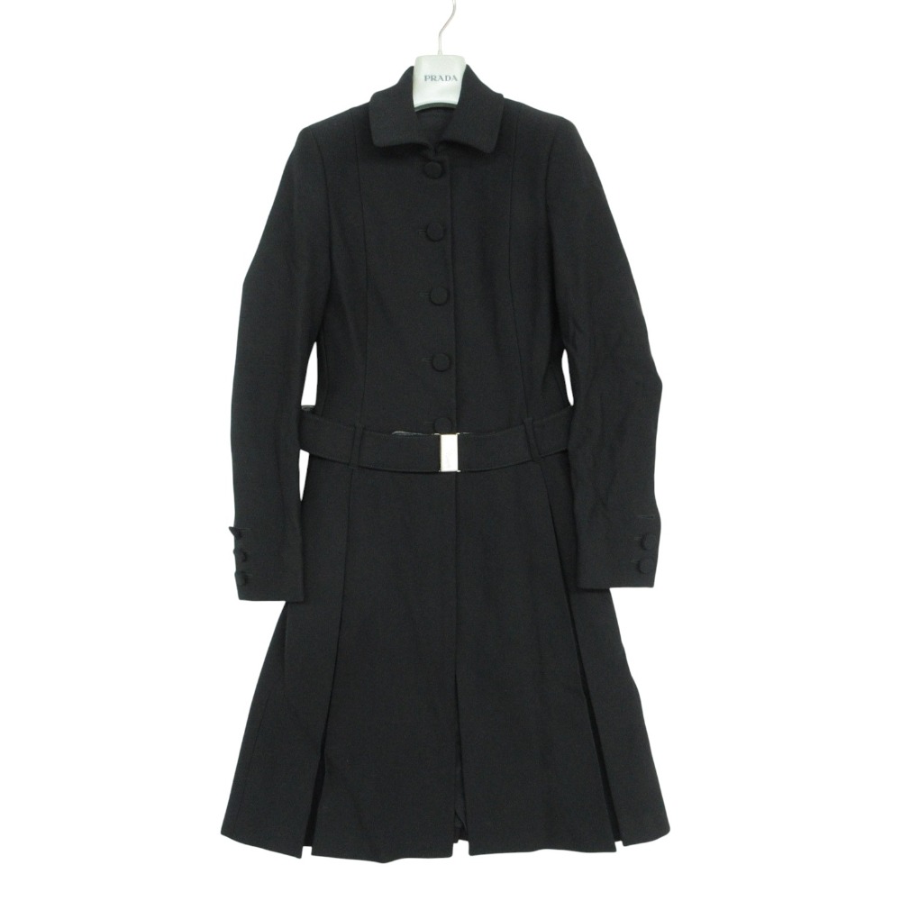 80s PRADA プラダ ステンカラーコート ヴィンテージ ロゴベルト アウター vintage ジャケット ブラック 38【S】 レディース 【中古】｜コムレイドバージ店