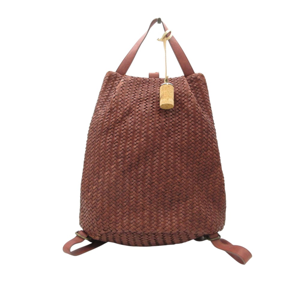 TIBERIO FERRETTI ティベリオ フェレッテ 背嚢・デイパック 編み込み メッシュなめし革 鞄 赤いこと赤銅色 メンズ 【中古】