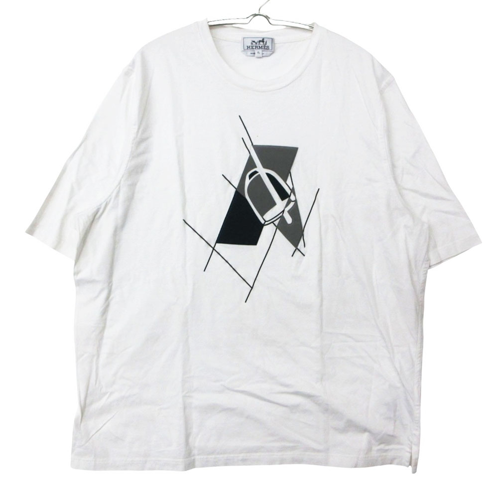 24SS HERMES エルメス 半袖Ｔシャツ エトリエ アン 信号旗モン Etier en fragments トップス 刷り上げる 白いこと XL メンズ 【中古】