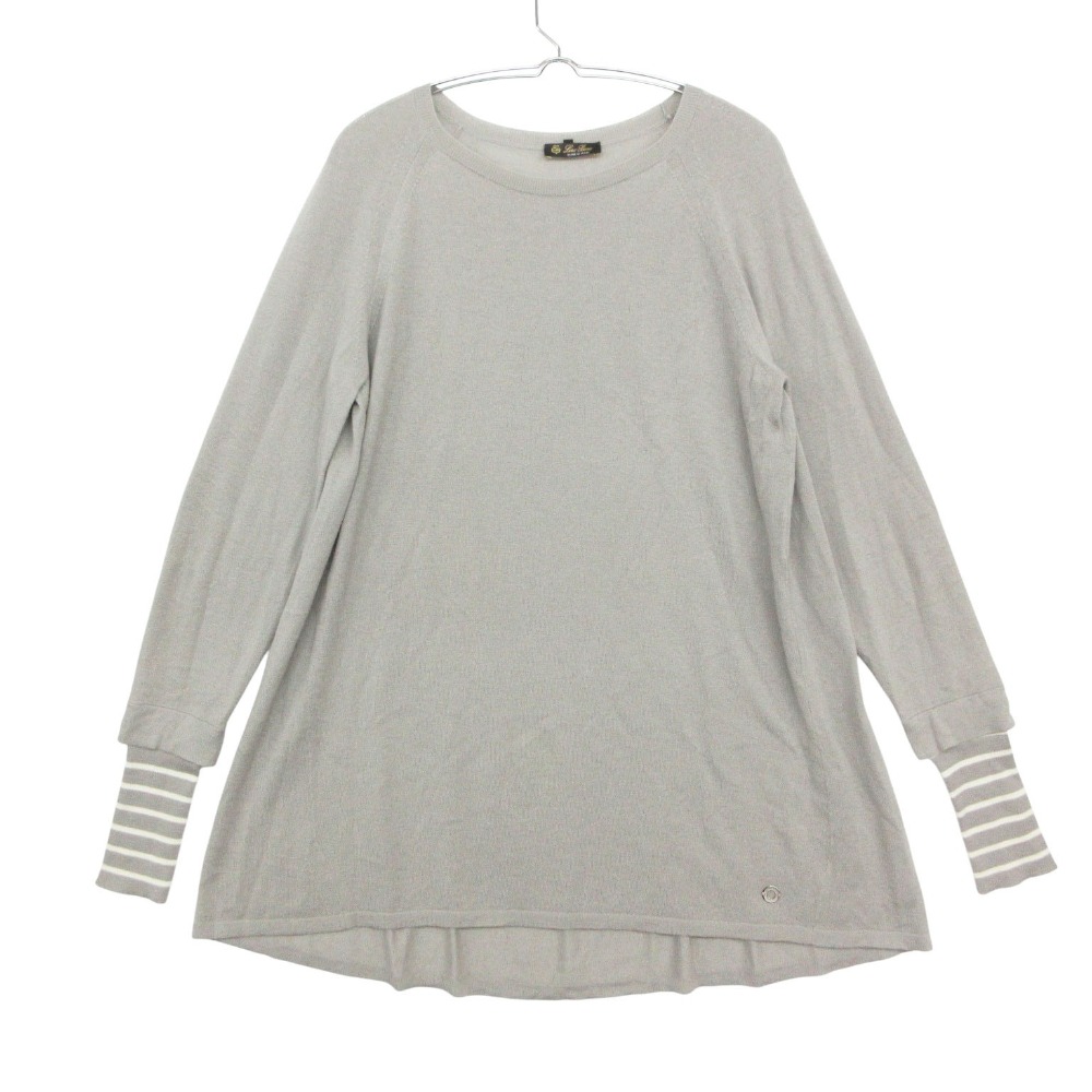 Loro Piana ロロピアーナ ニット カシミヤ100％ セーター 長袖 切替 ボーダースリーブ レイヤード風 イタリア製 グレー 44【L】 レディース 【中古】｜コムレイドバージ店