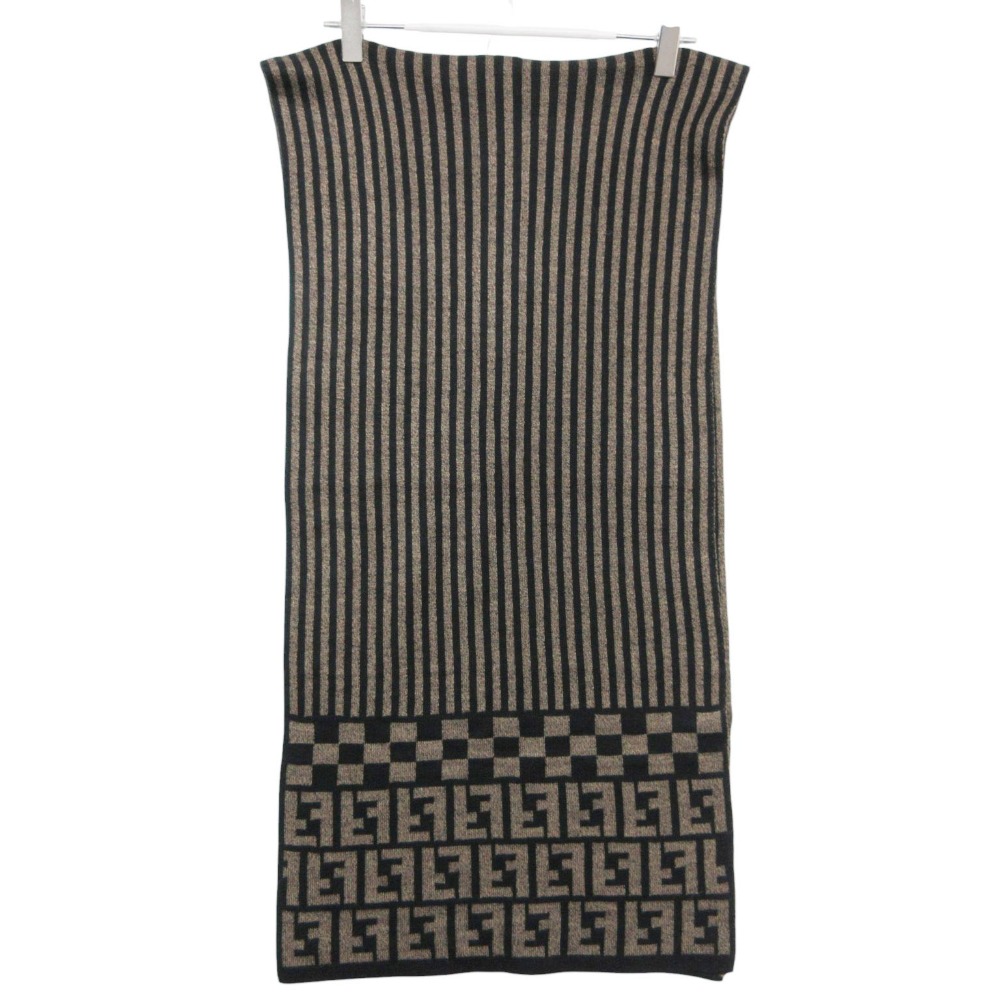 Vintage FENDI フェンディ 消音装置 ズッカ柄 縞模様 羊毛 大判 袈裟 イタリア製 黒いこと レディース 【中古】