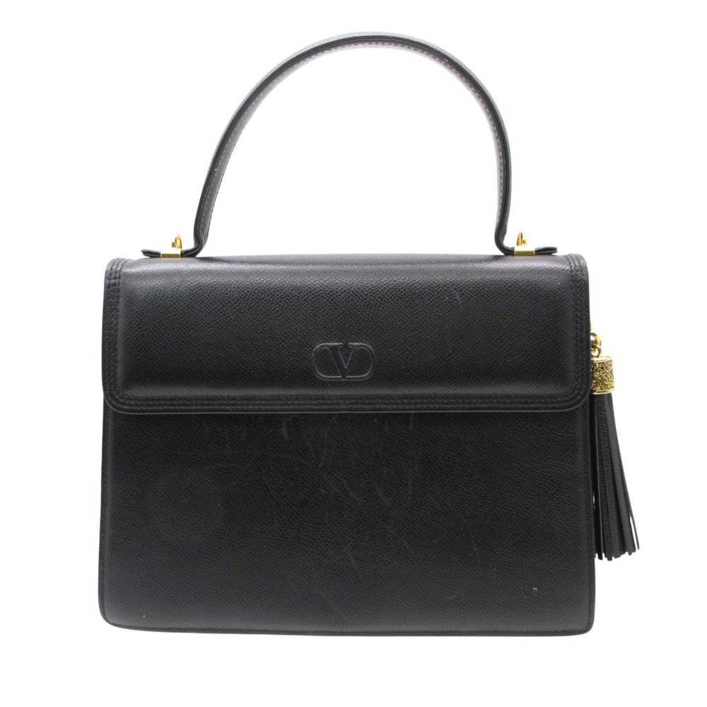 Vintage Valentino Garavani ヴァレンティノ・ガラヴァーニ ハンドバッグ ヴィンテージバッグ オールド ゴールドチェーン フリンジチャーム付き カバン 鞄 ブラック レディース 【中古】|コムレイドバージ店