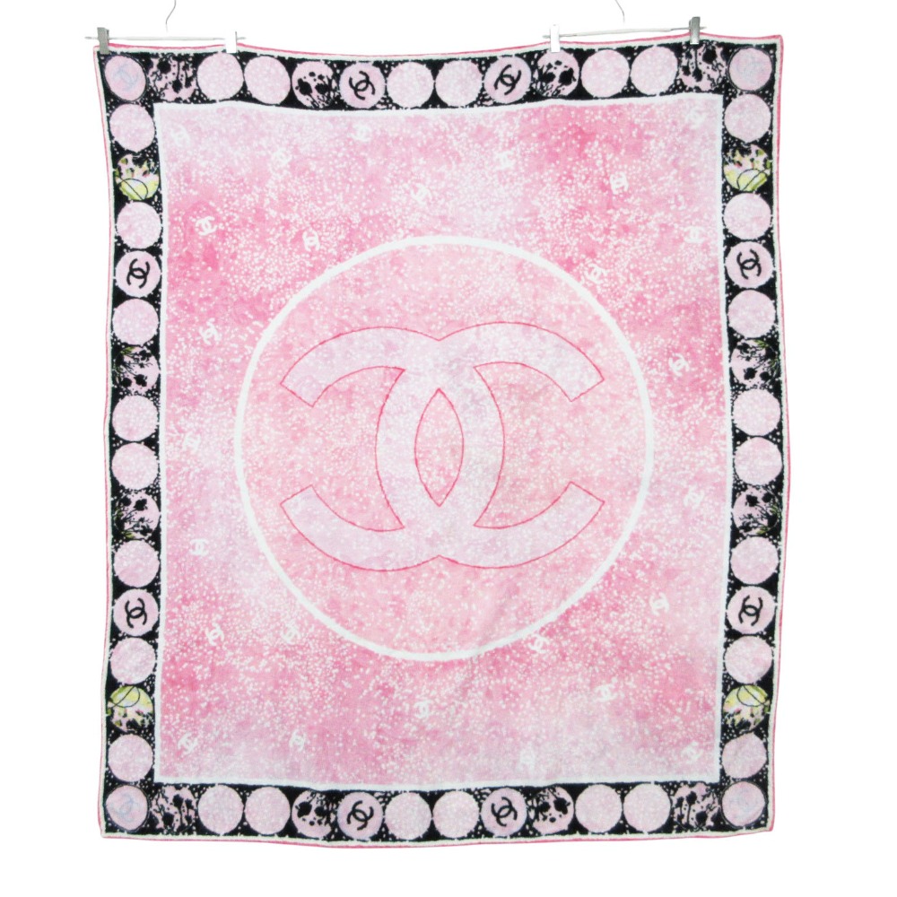 美品 CHANEL シャネル 砂浜 西洋手ぬぐい 大判 毛布 デカココマーク CC ビッグ ロゴタイプ 綿織物 パイル地 サクラ色 レディース 【中古】