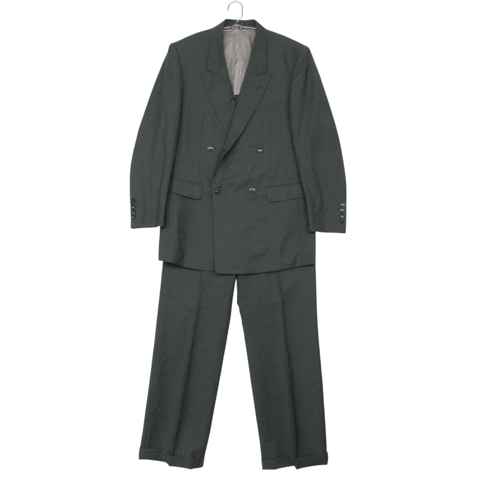 Christian Dior ディオール 背広 モヘヤ混 ダブル乳ぶさ セットアップ  ノータックパンツ  モスグリーン A6  メンズ 【中古】