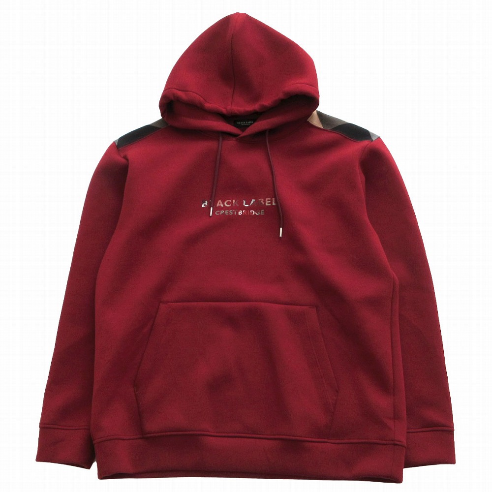 BLACK LABELCRESTBRIDGE ブラックレーベル・クレストブリッジ パーカー 読み合わせる柄うつり変わり ロゴタイプ刷り上げる パーカー プルオーバートップス 長袖  ぶどう酒赤いこと LL メンズ 【中古】
