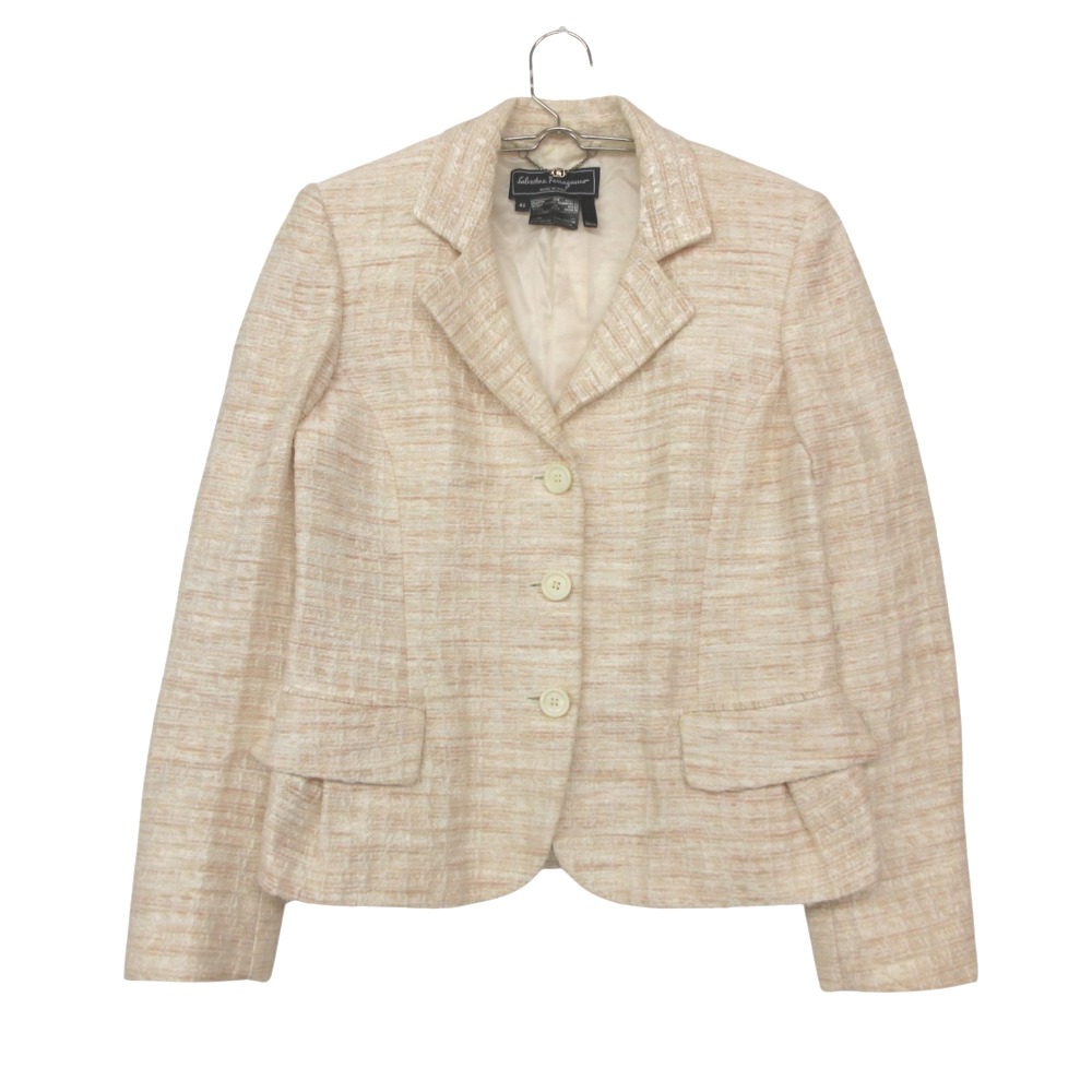 Salvatore Ferragamo サルヴァトーレフェラガモ テーラードジャケット ツイード 3B アウター 長袖 ベージュ 42【L】 レディース 【中古】｜コムレイドバージ店
