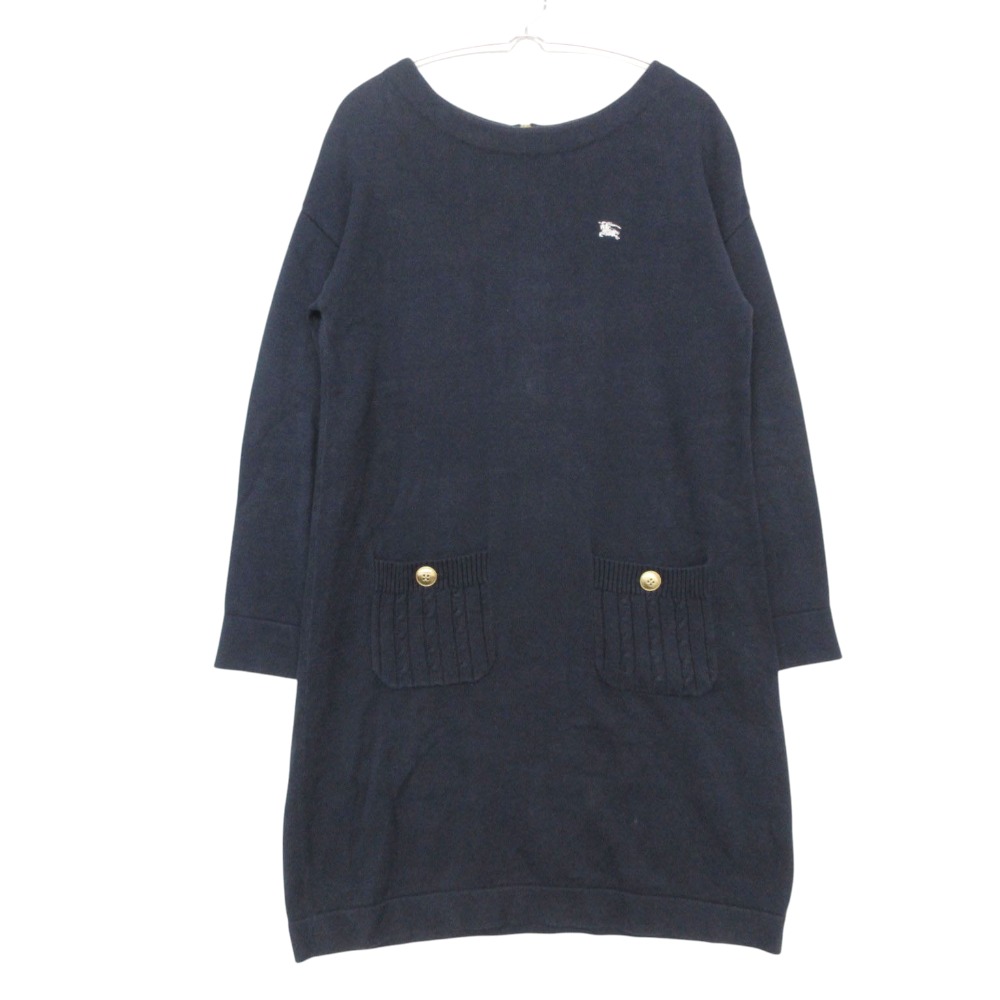 BURBERRY BLUE LABEL バーバリーブルーレーベル ワンピース ニット 長袖 ロング 刺繍 ネイビー 38【M】 レディース 【中古】|コムレイドバージ店