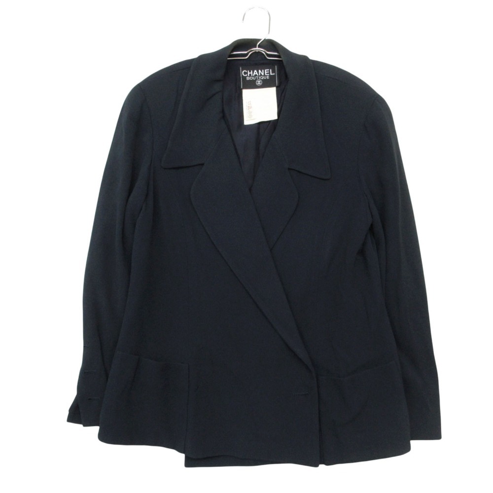 CHANEL シャネル テーラードジャケット アウター フランス製 シルク ネイビー 42【L】 レディース 【中古】｜コムレイドバージ店