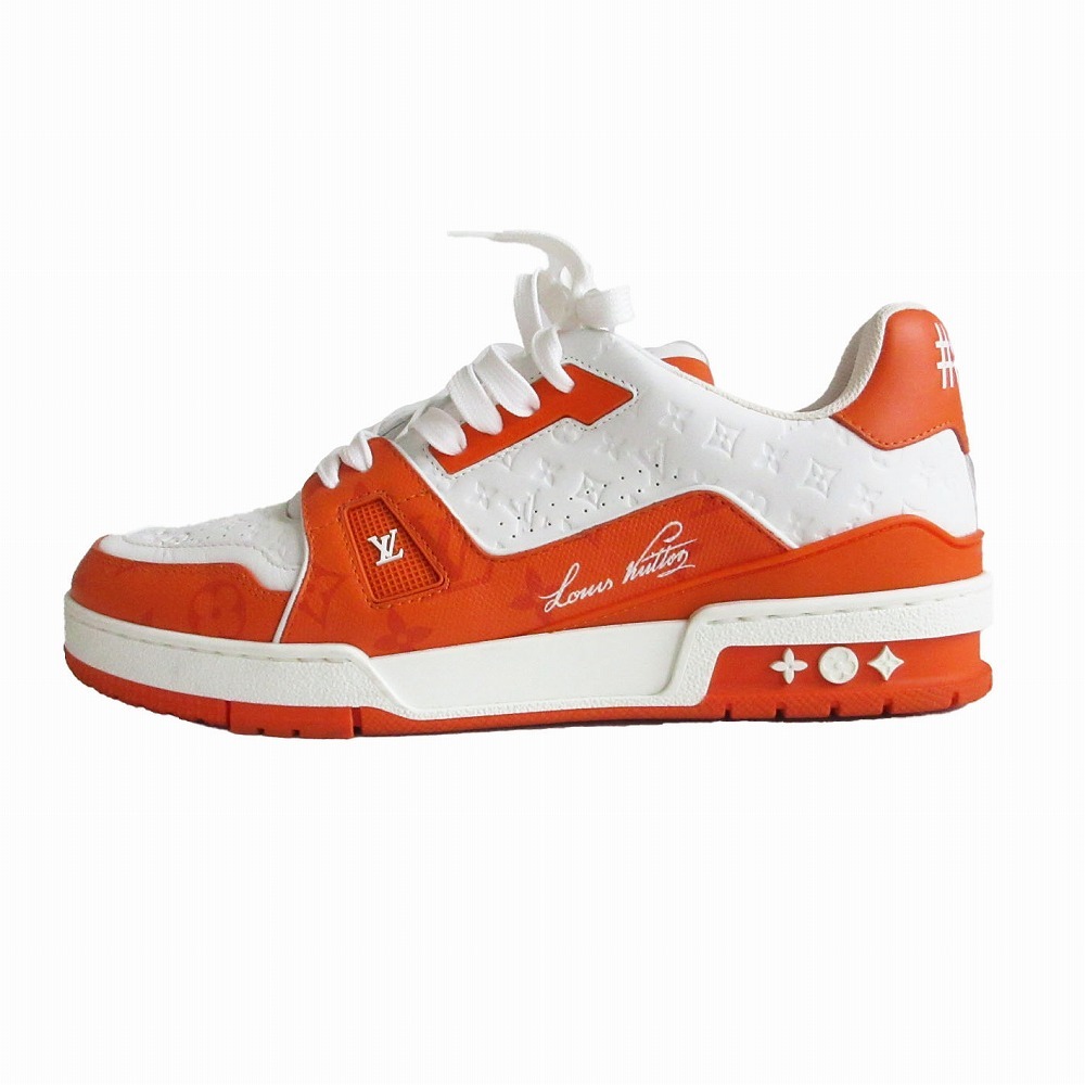 美品 LOUIS VUITTON ルイ・ヴィトン スニーカー 美品 LV TRAINER LINE SNEAKER トレイナーライン モノグラム オレンジ 27.5cm メンズ 【中古】|コムレイドバージ店
