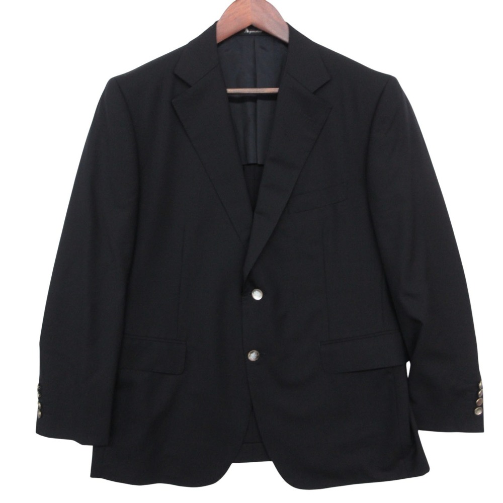 Aquascutum アクアスキュータム テーラードジャケット ロゴ シェルボタン 2B ブレザー ノッチドラペル 背抜き 上着 ブラック 98BB4 メンズ 【中古】|コムレイドバージ店