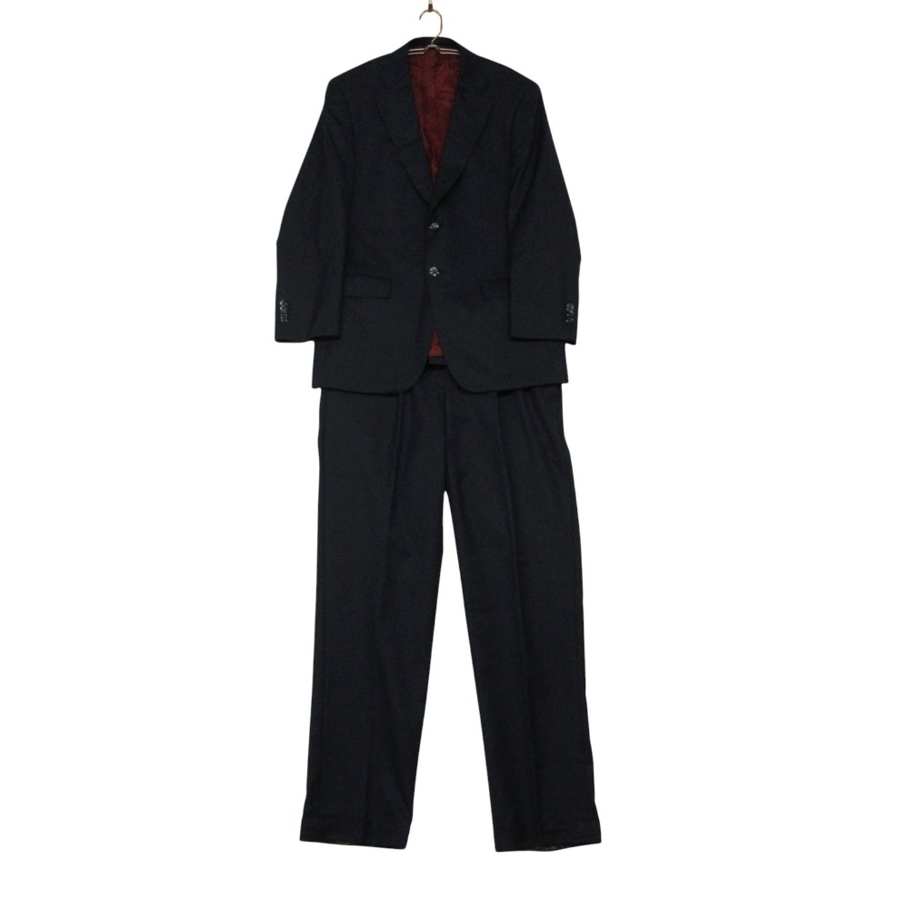 Ermenegildo Zegna エルメネジルド ゼニア TESSUTO スーツ 尾上繊維 ストライプ柄 セットアップ 段返り3B 1タックパンツ 日本製 ネイビー メンズ 【中古】｜コムレイドバージ店 8,392円