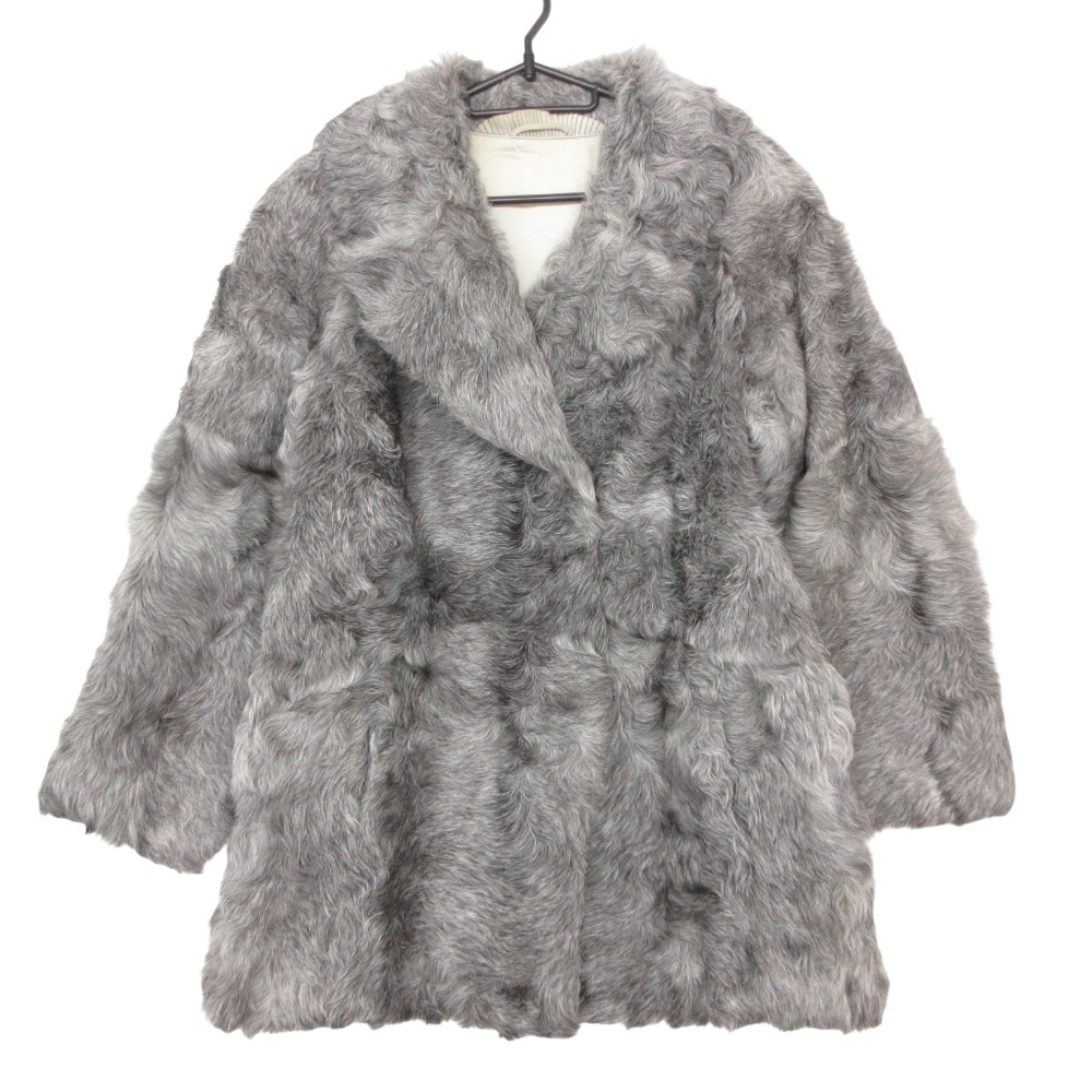 MOON BAT FUR ムーンバットファー コート ラムファー 本毛皮 リアルファー ハーフコート アウター 総裏地 グレー 11【M】 レディース 【中古】|コムレイドバージ店