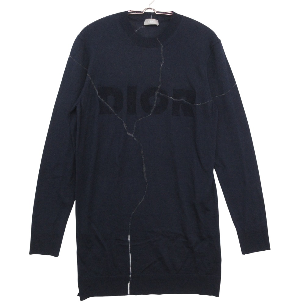 DIOR HOMME ディオール・オム Daniel Arsham ダニエルアーシャム ニット フロントロゴ クルーネック セーター 長袖 トップス ネイビー XS【XS】 メンズ 【中古】｜コムレイドバージ店