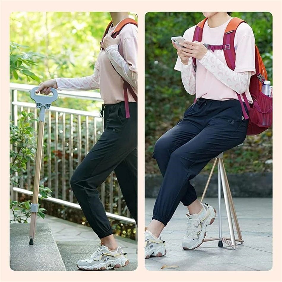 ステッキチェア 折りたたみ杖 超軽量 登山杖 アルミ製 杖 椅子 アウトドア スティック 座れる つえ 滑り止め 高齢者 歩行支援 旅行 遠足 スポーツ観戦 ゴルフ 黒 ブラック