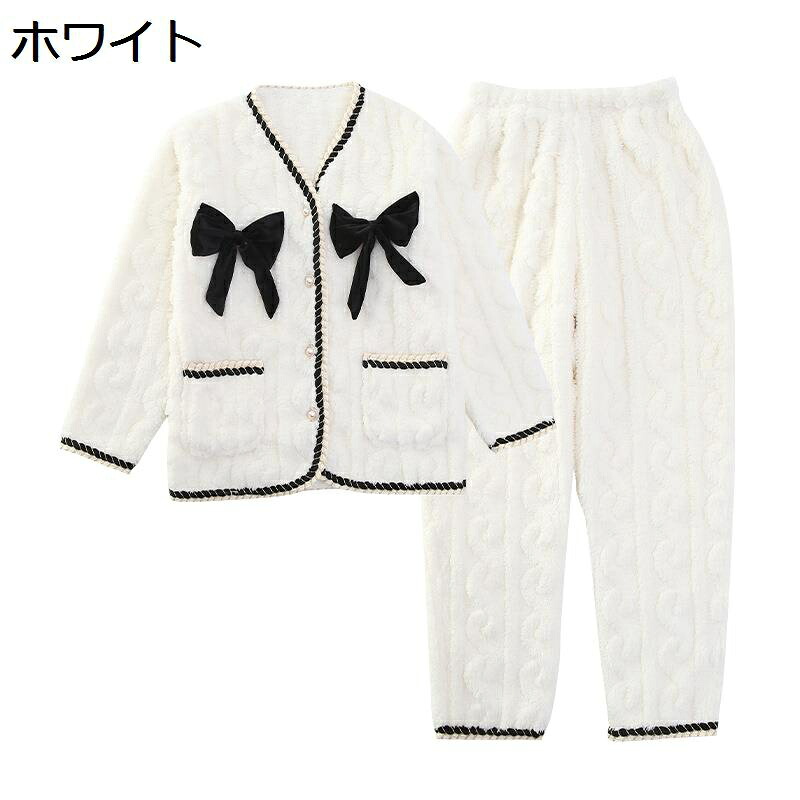 パジャマ ベビー服 フランネル 春秋冬 ガールズ ルームウェア 女の子 厚手 ボア 2点セット トップス+ズボン 蝶結び付き 前開き ふんわり ふわふわ 保温 防寒 暖かい かわいい 肌に優しい 部屋着 ナイトウェア｜Nartooston