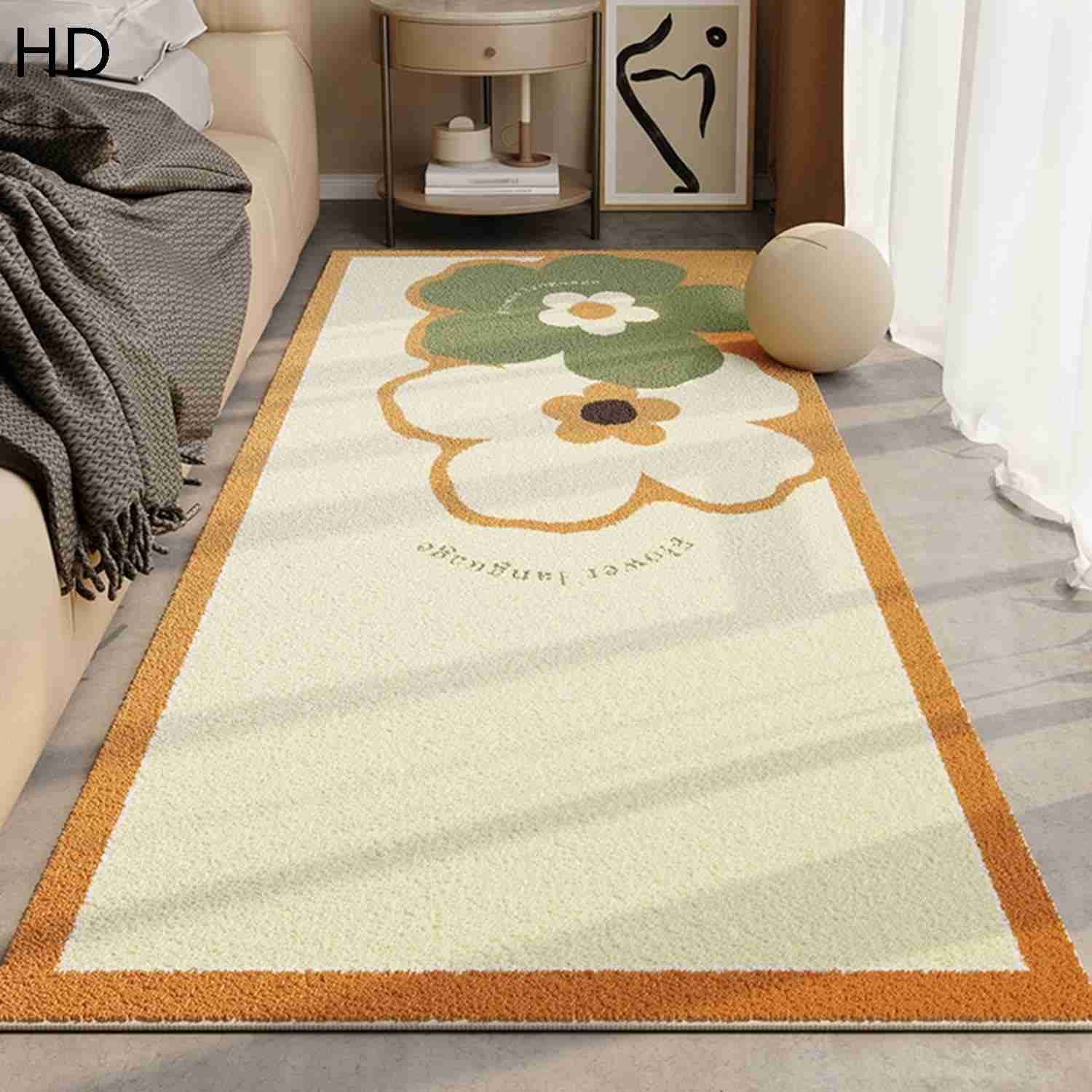 カーペット 異型 センターラグ ベッドサイド 花柄 床暖房対応 心地良い オシャレ 60*120cm 防塵 折りたたみ 厚い 洗えるラグ 手触りいい ファッション 耐磨耗 室内 リビング 玄関 廊下 ベッドルーム|Nartooston