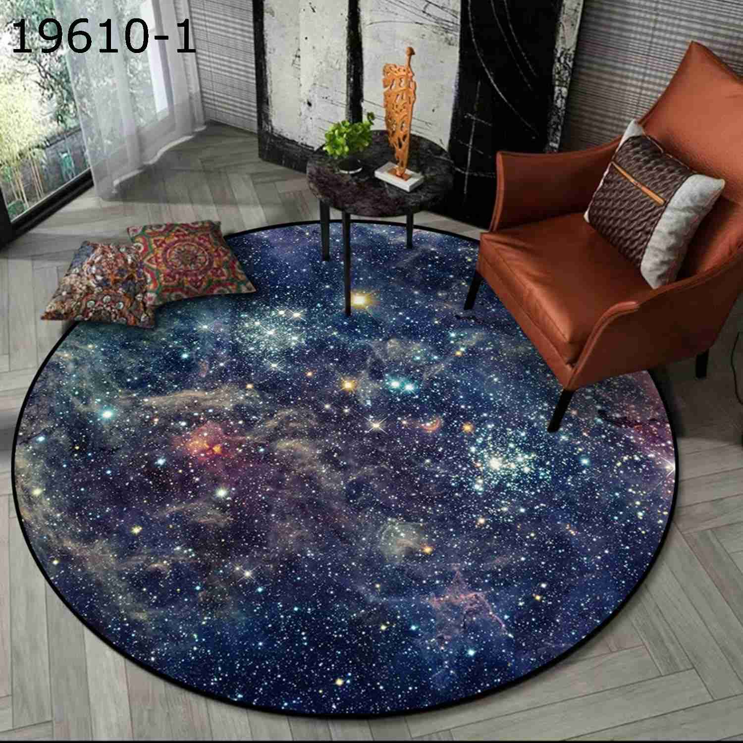 円形マット カーペット 星空柄ラグ センターカーペット 3d 春秋 床暖房対応 滑り止め シンプル 通気性 手触りいい 折り畳み可能 ナチュラル ファッション 耐磨耗 遮音性 ソファー ベッドサイド 居間用80CM|Nartooston