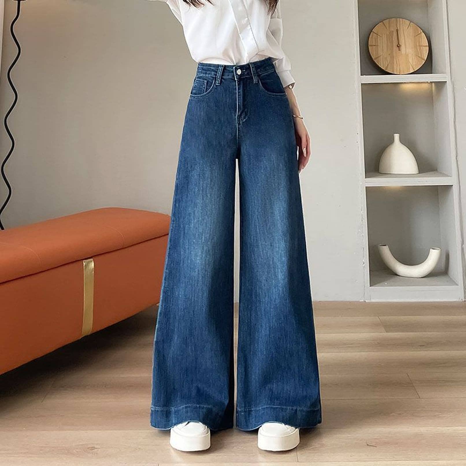 ワイドパンツ デニム レディース ハイウエスト ジーンズ 足長 ジーパン ゆったり 韓国 ファッション ストレート 美脚 ロング丈 カジュアル ボトムス 柔らかい 爽やか ウォッシュ