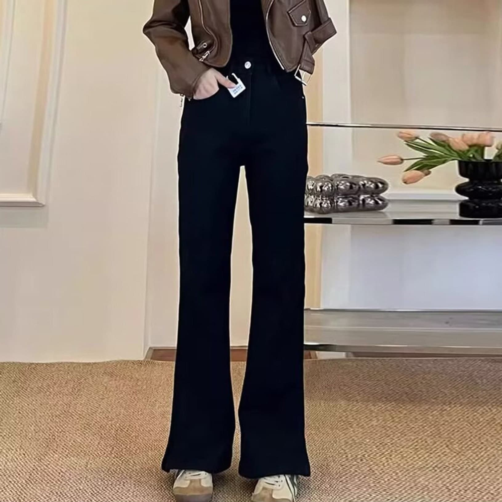 デニムパンツ レディース 裾スリット フレアパンツ ハイウエスト ジーンズ ブーツカット 美脚 脚長効果 ジーパン セミフレア ロング丈 ワイド カジュアル 韓国風 きれいめ 春 夏 秋 冬