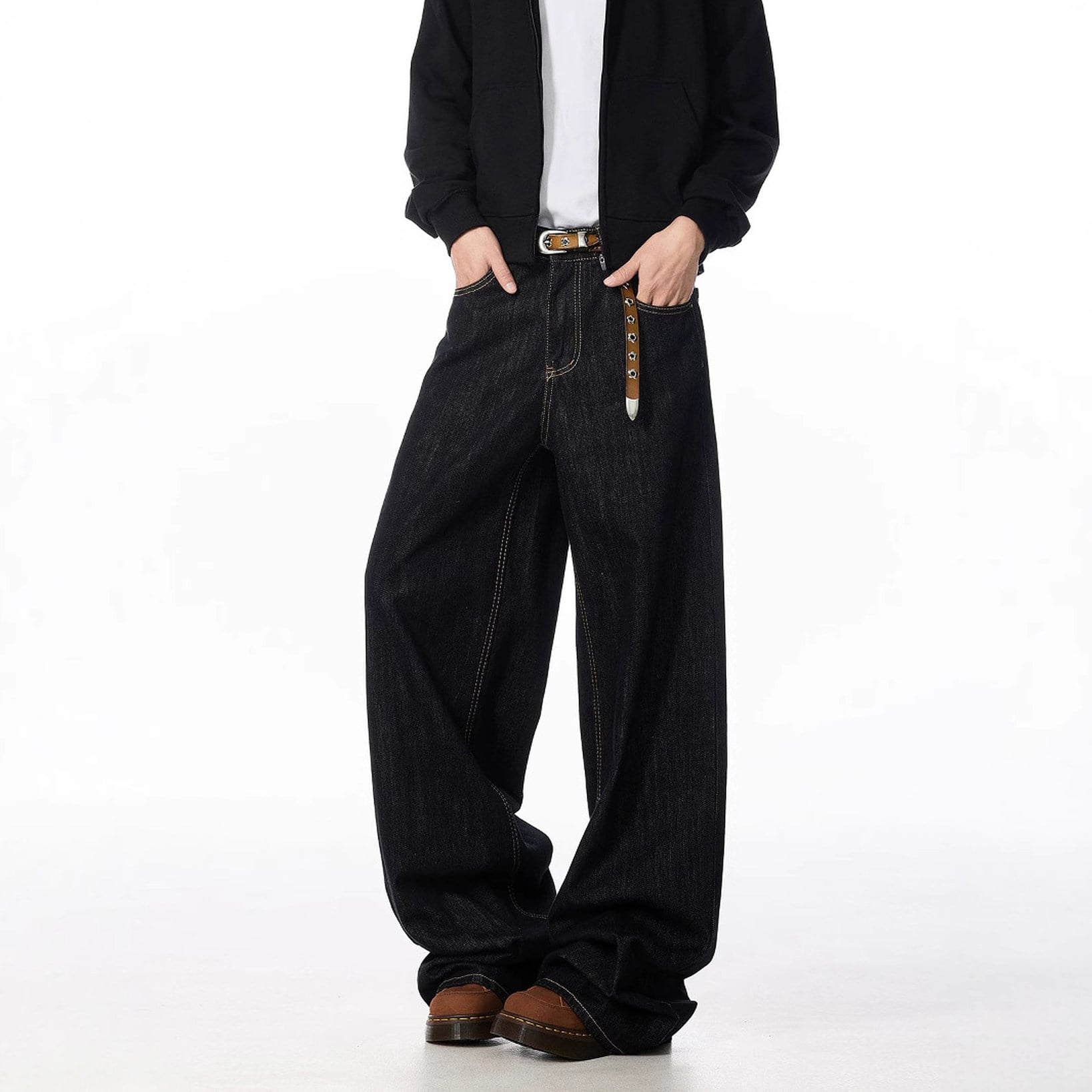 ワイドパンツ デニム メンズ レディース ジーンズ バギーパンツ ルーズ ストレート ゆったり アメカジ ストリート系 ヒップホップ ヴィンテージ風 ブラックデニム ブラック