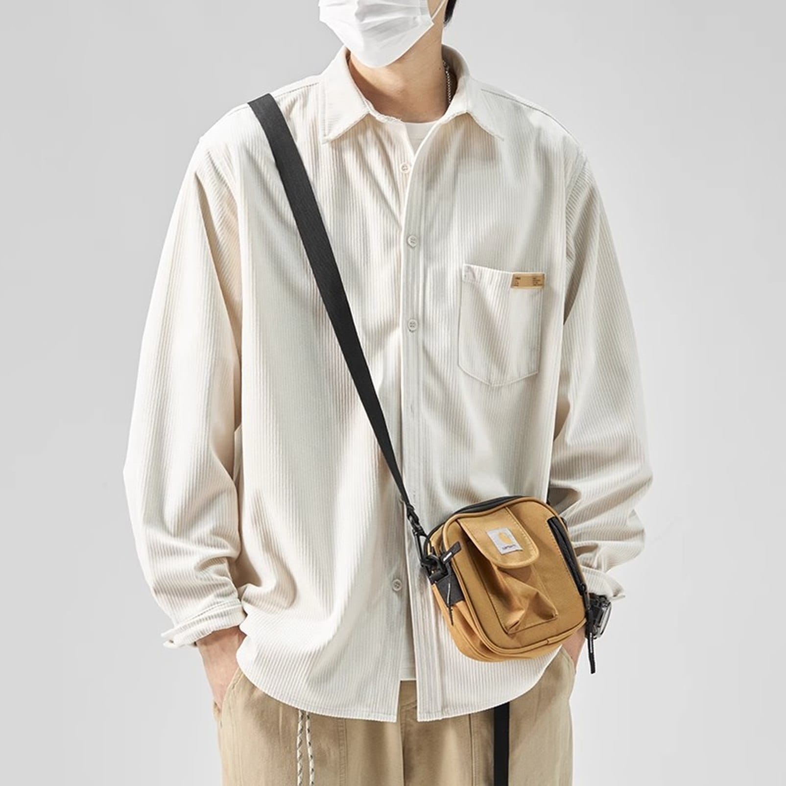 コーデュロイシャツ メンズ オーバーサイズ 長袖シャツ 秋服 ビッグシルエット 無地 カジュアル おしゃれ ゆったり 春 秋 冬 羽織り