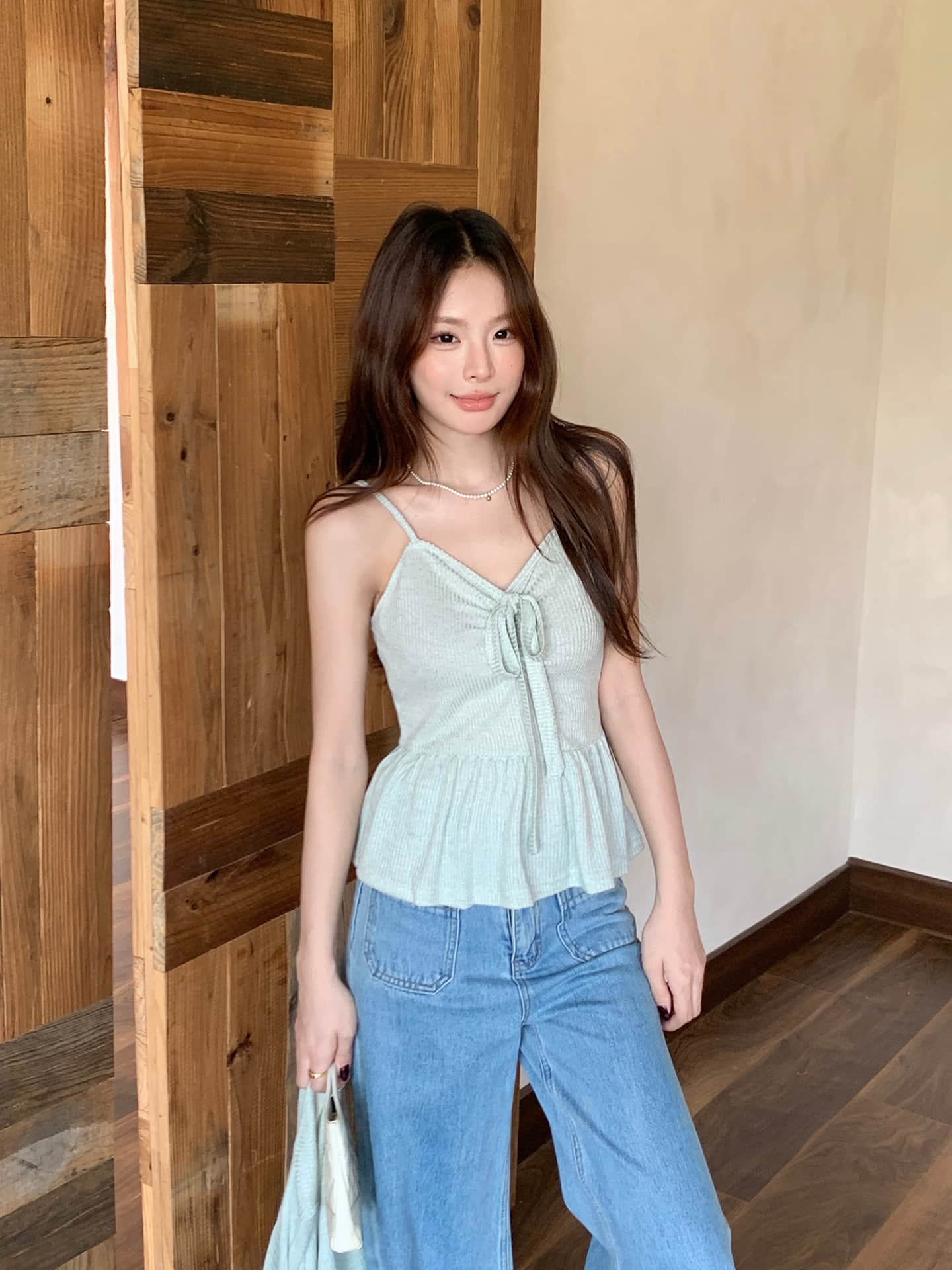 レディース アンサンブル リブニット 裾フレア ペプラム リボン 大人可愛い きれいめ フェミニン 春 秋 トップス