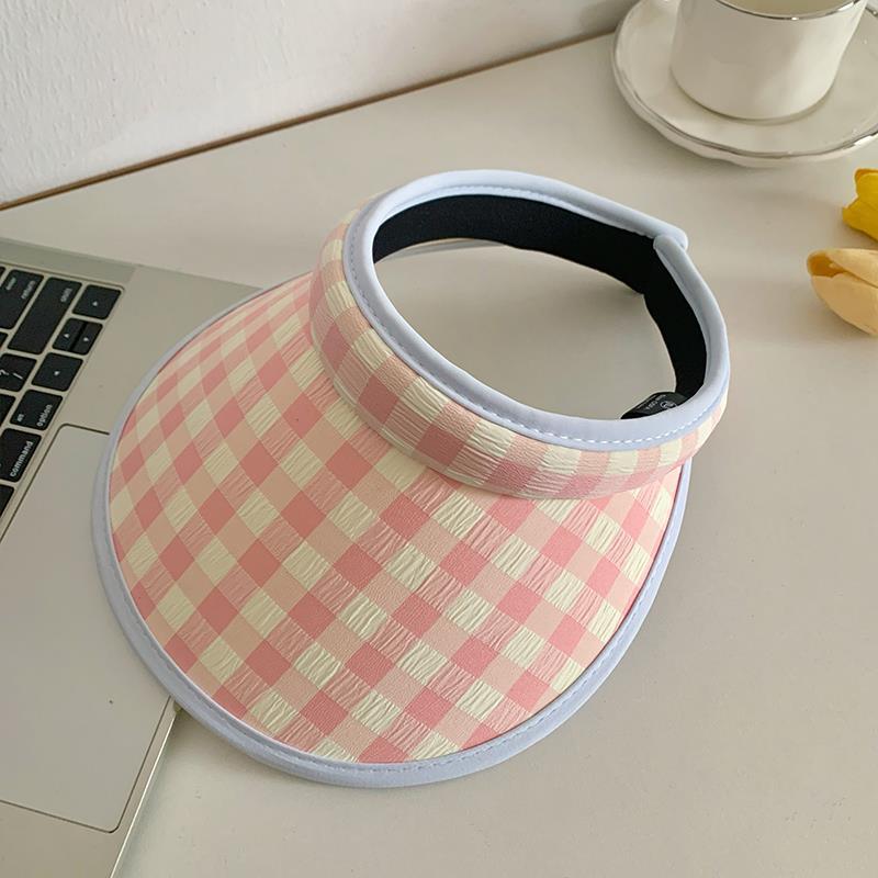サンバイザー レディース チェック柄 空きトップ 日よけ帽子 UVカット 紫外線対策 カジュアル 可愛い アウトドア ゴルフ テニス 散歩 通気性 幅広