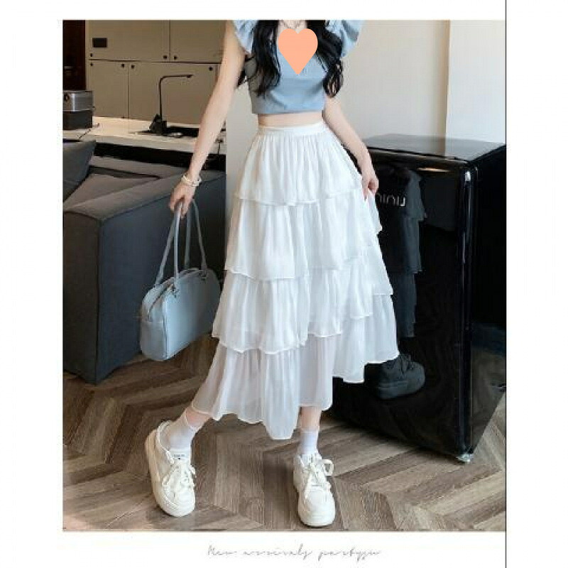 ティアードスカート ロングスカート チュールスカート チュール ロング レース レディース プリーツ Aライン フリル ハイウエスト 細見え 春夏秋 シック モード お洒落