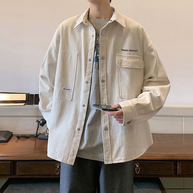 ジャケット メンズ 春 秋 ワークシャツ アウター ビッグシルエット カジュアル ゆったり 長袖 シャツジャケット 大きいサイズ おしゃれ 無地