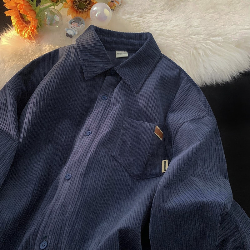 コーデュロイシャツ メンズ 長袖 オーバーサイズ 春服 ビッグシルエット ゆったり 無地 カジュアル シャツ ジャケット 羽織り カップル服 ストリート系 春 秋 男女兼用