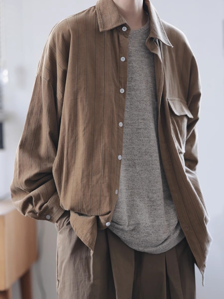 ストライプシャツ メンズ 長袖 ブラウス ゆったり シャツ 秋 春 カジュアル 通勤 通学 事務服 オフィス プルオーバー 羽織り