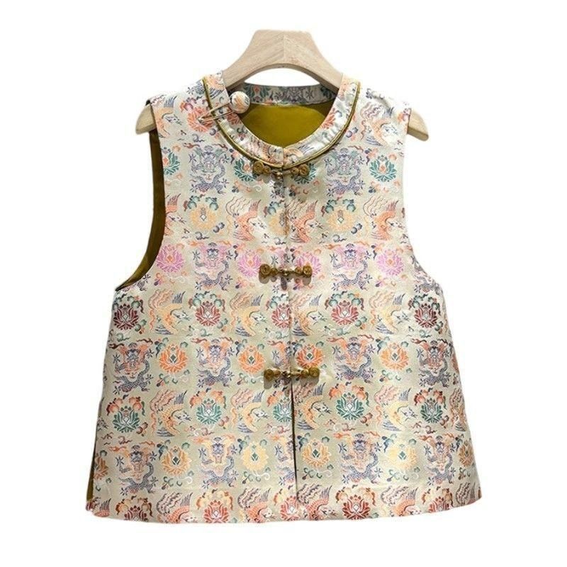 チャイナ風 ベスト レディース 中華服 龍 鳳凰 刺繍 ジャガード トップス チョッキ 女の子 唐装 漢服 お正月 春節 お祭り 七五三 記念撮影 民族衣装 上品 豪華 和柄 伝統的 普段着 お出かけ
