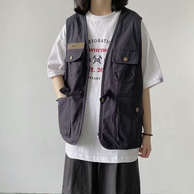 ワークベスト フィッシングベスト ミリタリー オーバーサイズ ユニセックス レトロ カジュアル アウトドア 釣り 登山 多機能ポケット 春 夏 秋 ファッション ストリート系 ゆったり ギレ トップス