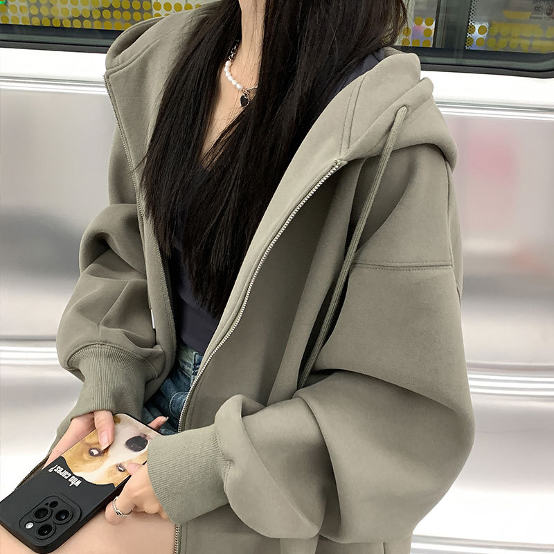 パーカー レディース 厚地の外套大きさ フーディー ゆったり 心地よい 落っこちる肩部 無地 表どおり系 朦々たる トップス 防寒 通学 女子大生 ジップアップ 調教師 体型押しかぶせる 今めかしい 秋