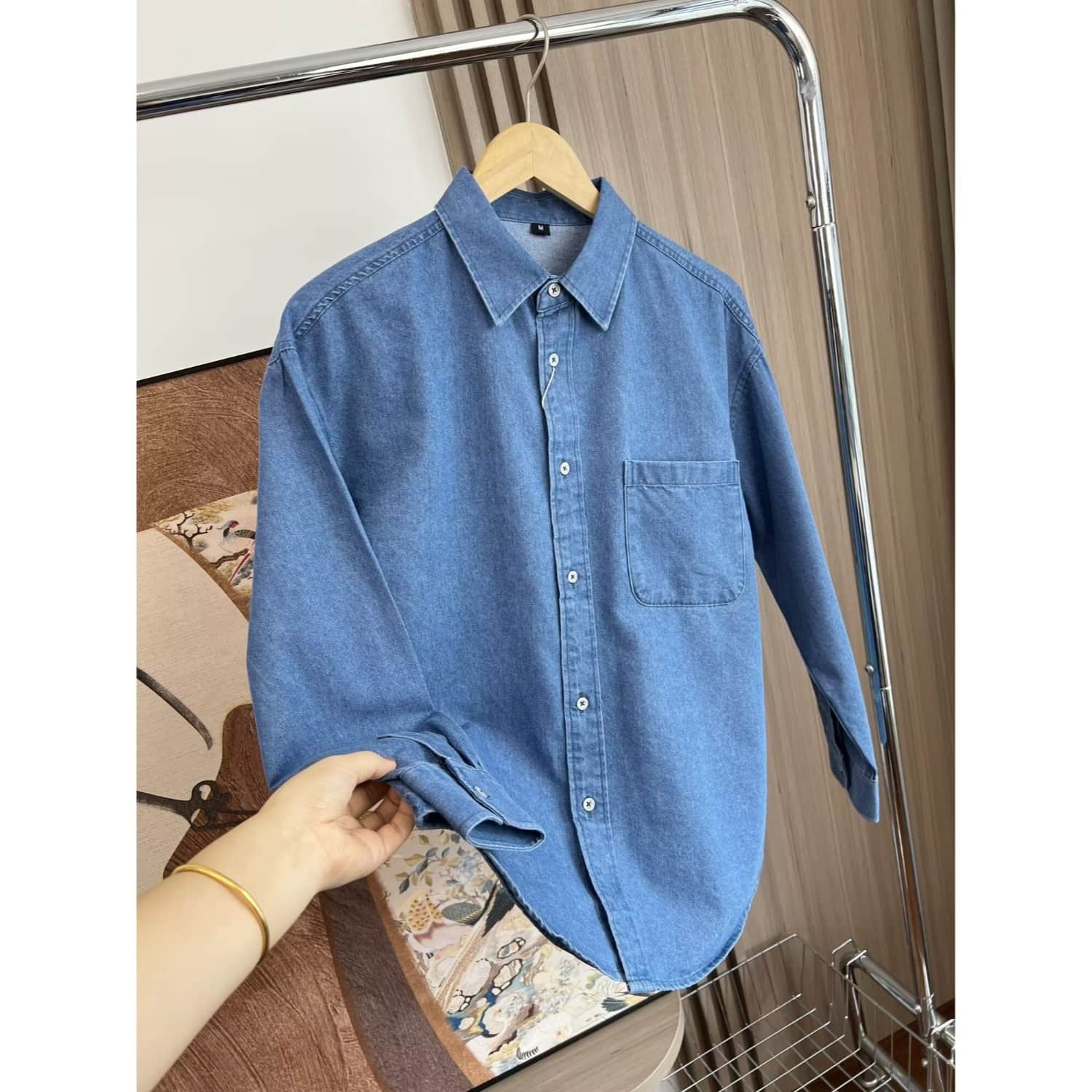 デニムシャツ メンズ 長袖 オーバーサイズ ヴィンテージ風 秋服 カジュアル トップス 大きいサイズ ゆったり 羽織り 襟付き 無地 オシャレ かっこいい シャツジャケット ライトアウター ワークシャ