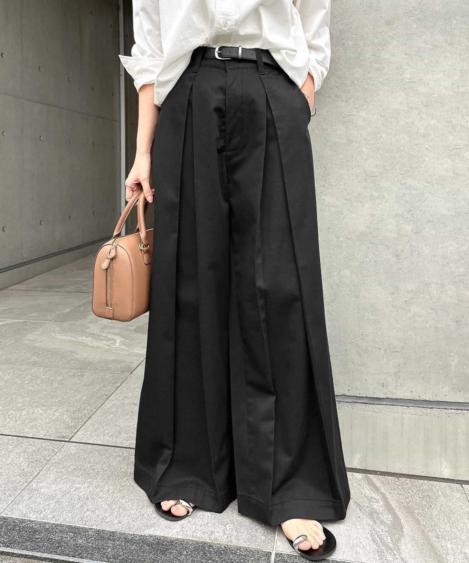 ワイドパンツ レディース ハイウエスト タック チノパンツ ロングパンツ ズボン コットンツイル ゆったり 体型カバー 大人 カジュアル きれいめ オフィス 通勤 通年 春 夏 秋 冬 脚長 ストレー