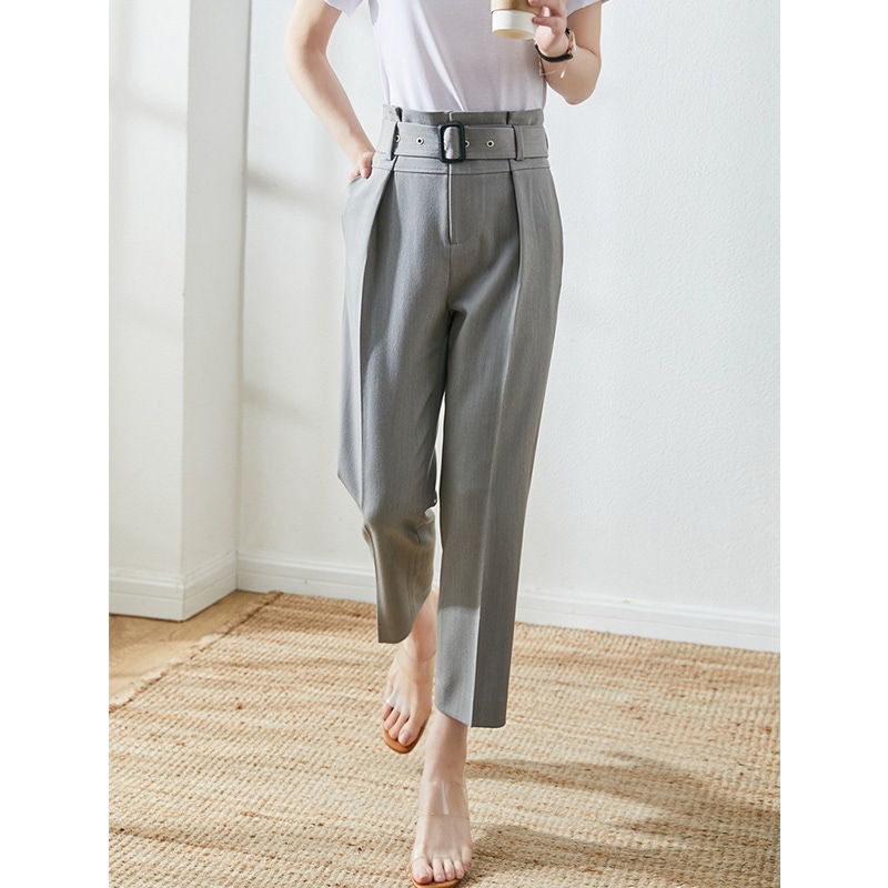 きれいめ パンツ レディース スラックス トラウザー センタープレス ハイウエスト テーパード パンツ オフィス カジュアル 大人 アンクル丈 脚長 美脚 ビジネス 事務服 通勤 通学 ベルト付き