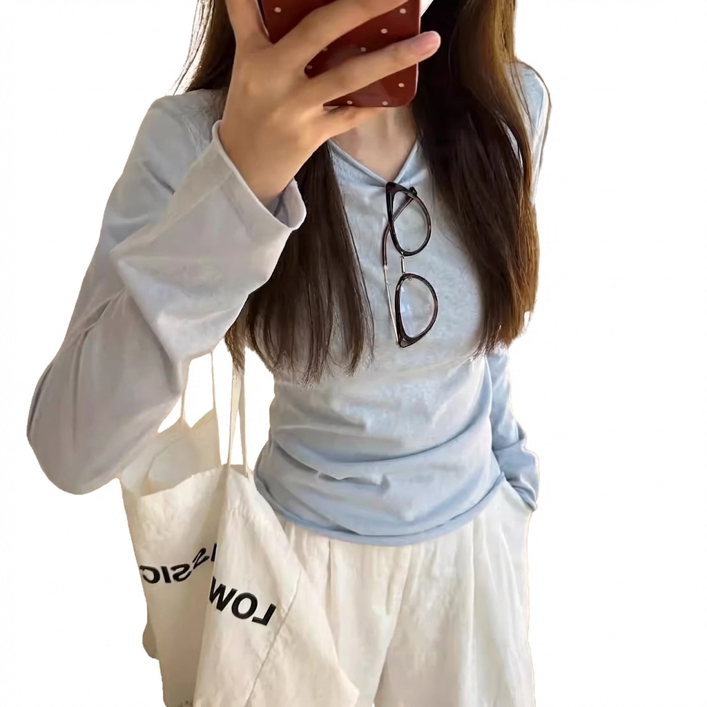 ｔシャツ レディース 長袖 カットソー ｖネック インナー トップス 無地 スリム タイト ロンｔ 柔らかい ストレッチ 通気性 着痩せ 重ね着 部屋着 通勤 通学 カジュアル シンプル 春 秋 おし